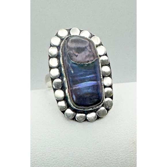 Beautiful Paua Shell Ring .925 Stone Sz 6 - 6.33 Grams - Beautiful Piece 3/4" - Picture 2 of 3